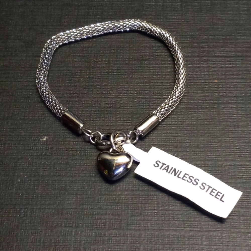 Stainless steel woven heart charm bracelet